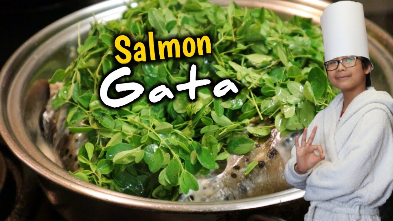 SALMON HEADS WITH COCONUT MILK AND  MALUNGGAY LEAVES