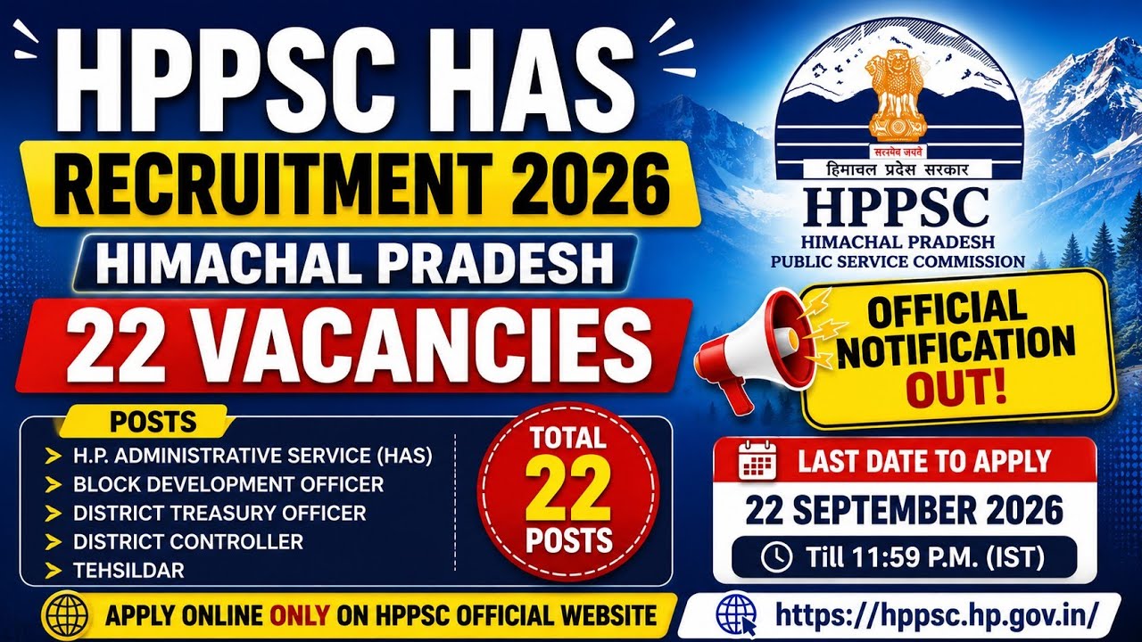 HPPSC HAS Recruitment 2026 | 22 Vacancies | HPAS, BDO, Tehsildar & Other Posts | Apply Online