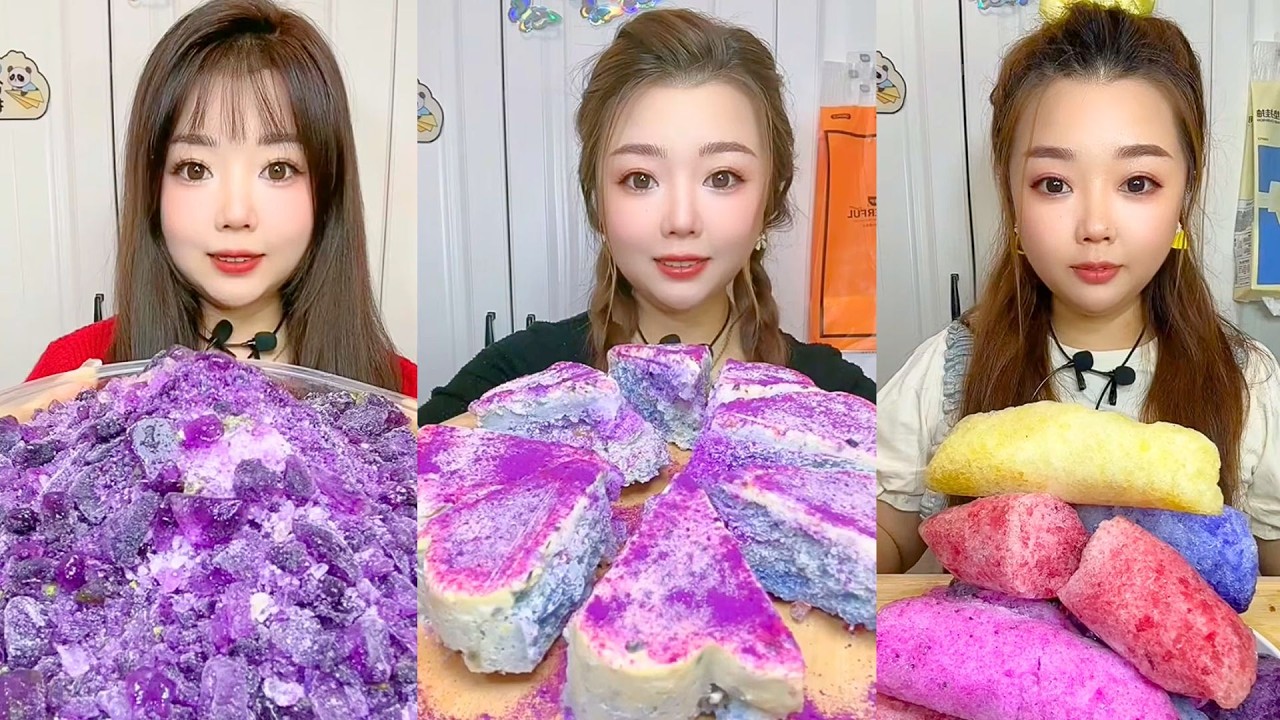 Colorful Frozen Ice Desserts With Crunchy Sweet ASMR