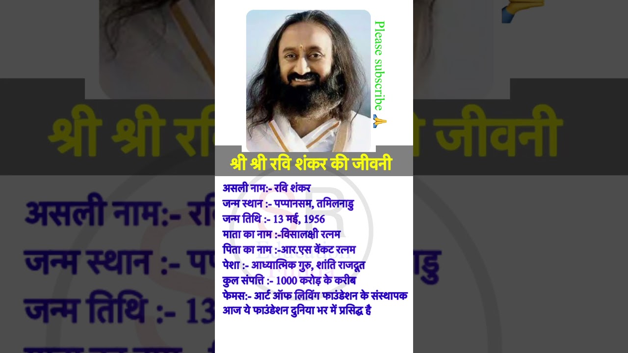 Biography of Sri Sri Ravi Shankar #shrishriravishankar #biography #biography_in_hindi #motivation