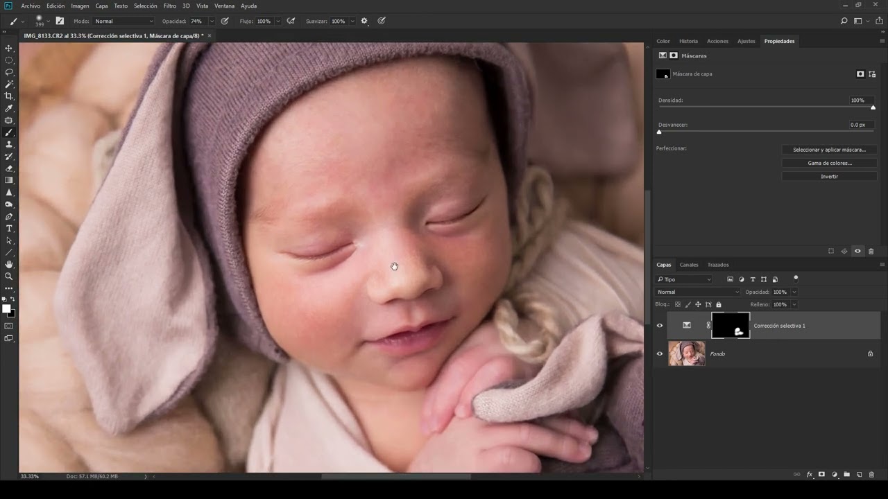 Retoque de piel  - Curso de Photoshop para fotografía newborn