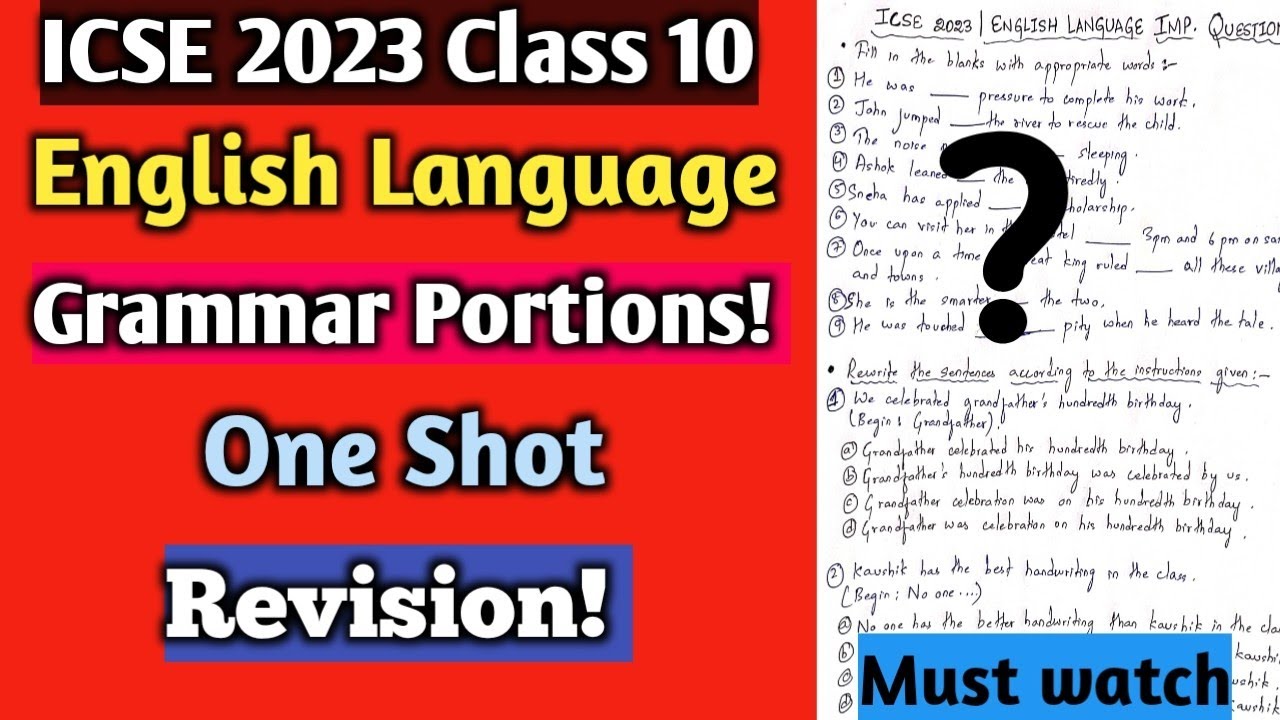 ICSE 2023 English Language: Grammar portions one shot Revision | Class 10 Board Exams