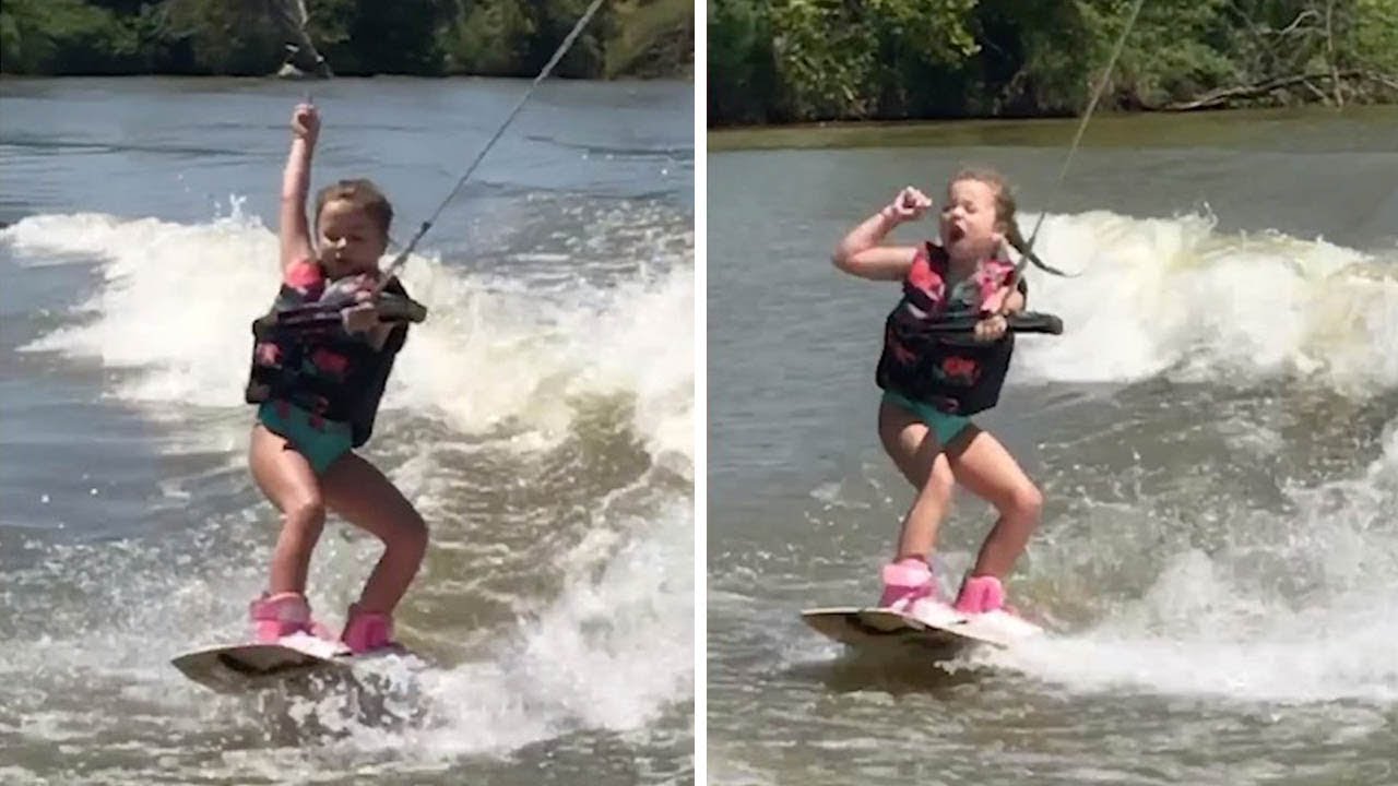 Sassy Youngster Dances While Wakeboarding