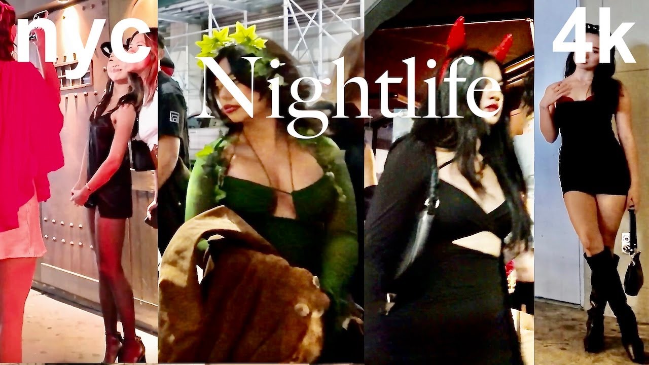 Halloween Nightlife Scenes  NYC Women Explore Chelsea Nightlife District After Dark 4k