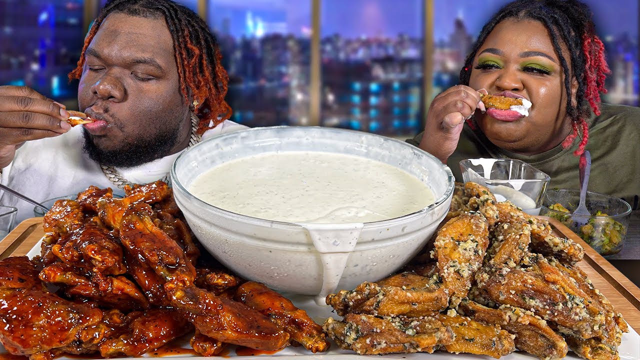 ALL FLATS! HOT HONEY WINGS, GARLIC PARM WINGS, & HOMEMADE RANCH!!! | MUKBANG EATING SHOW