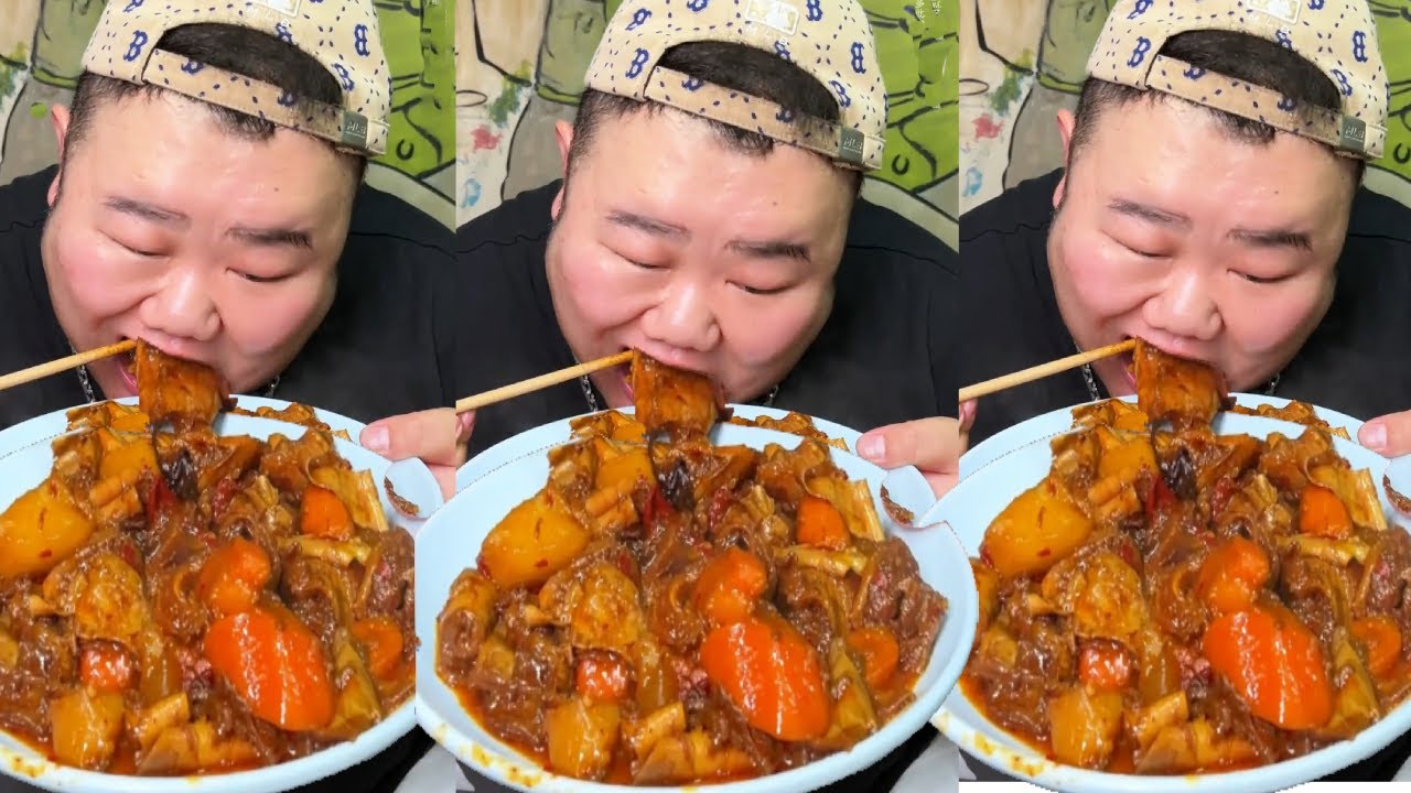 【大胃王挑戰】挑戰吃東北特色鐵鍋燉煮！ 3公斤筋頭巴腦燉得軟爛入味，大口吸著吃滿嘴爆香真過癮｜ Food Challenge【櫻木花胖】