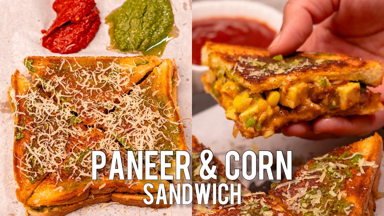 Paneer Corn sandwich with green chutney & garlic chutney | Paneer sandwich | street style sandwich