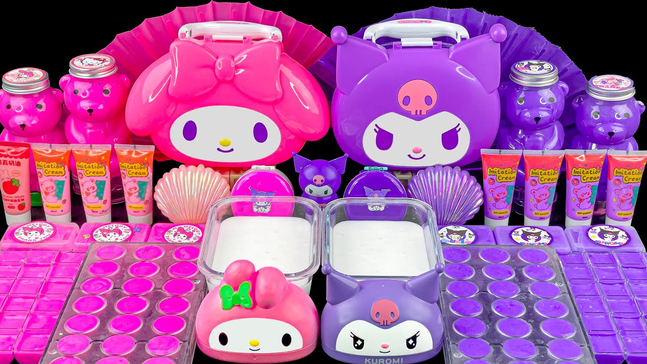 PINK vs PURPLE 💗💜 Glitter Indah My Melody dan Kuromi Slime ASMR 💜💗 Relaxing Slime DIY