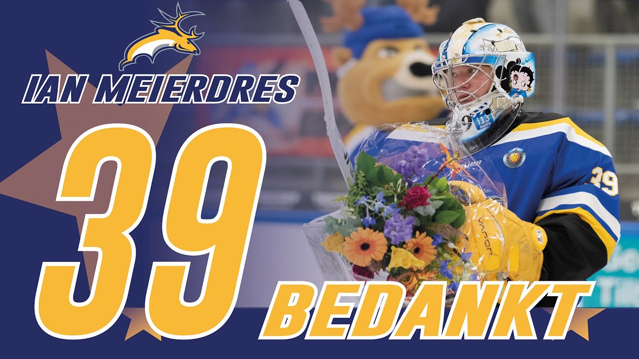 Tilburg Trappers neemt afscheid van hun eerste goalie Ian Meierdres in een vol ijssportcentrum.