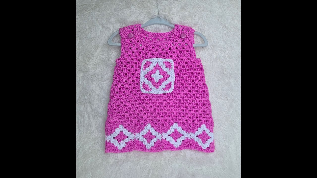 How to crochet baby dress 6-9 months - pink diamond dress
