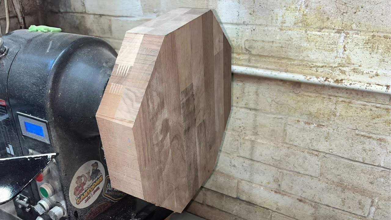 Woodturning Walnut Countertop into Octagon Winged Bowl