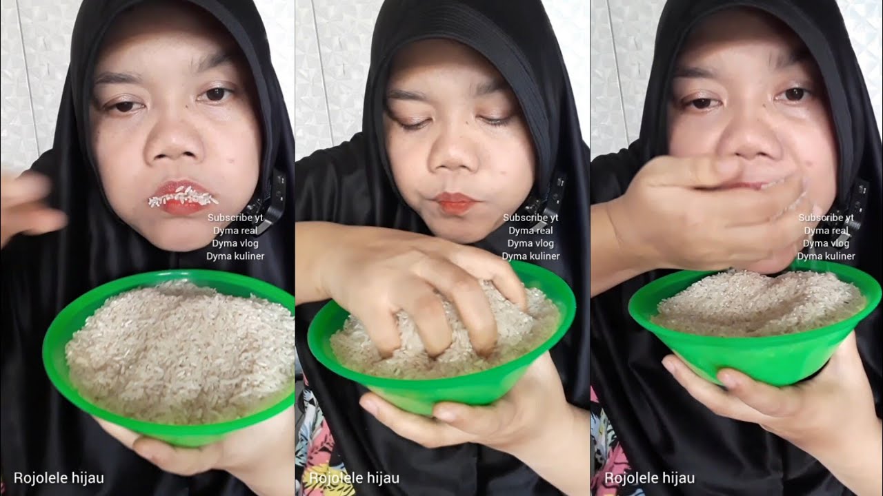 DYMA KULINER 💕ASMR RAW RICE EATING 💕Makan Beras Mentah💕#asmr #mukbang @dymaaaaa @Dymakuliner