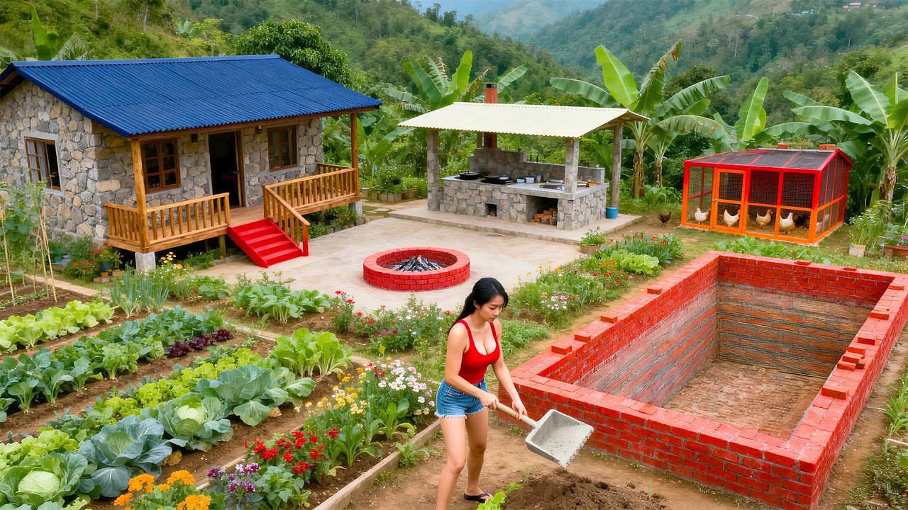 TIMELAPSE - Building a Pond Embankment with Red Bricks | Cement Plaster Construction