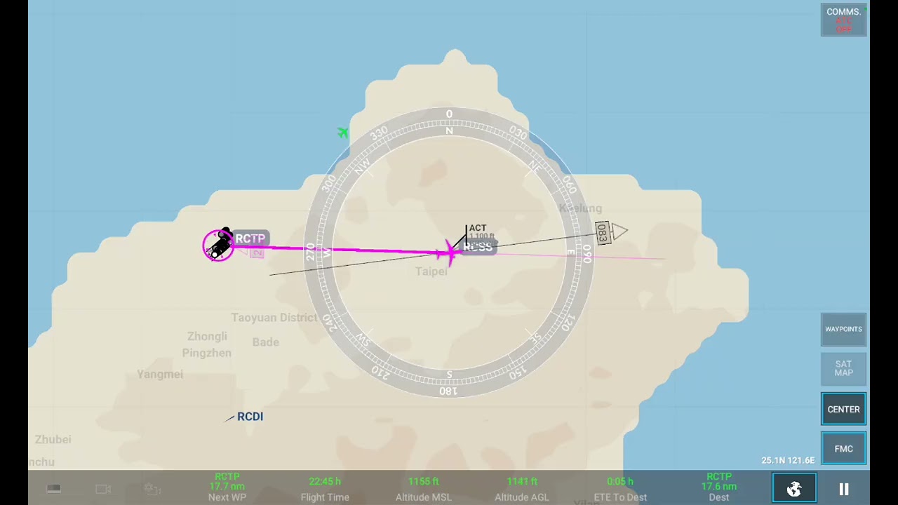 Attempted landing at RCSS, Diverted to RCTP 