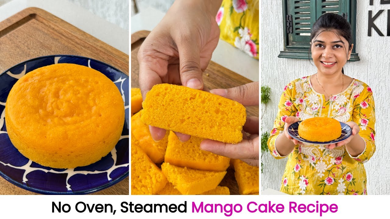 भाँप पर बनाया हुआ स्पंजी आम का केक | Steamed Spongy Mango Cake Recipe