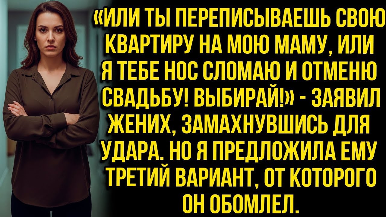 Или ты переписываешь свою квартиру на мою маму, или я тебе нос сломаю и отменю свадьбу! Заявил жених