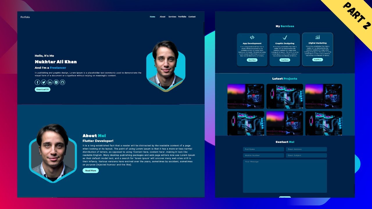 Personal Portfolio Website Design in Flutter | Rsponsive Website in Flutter | Flutter Web (Part 2)