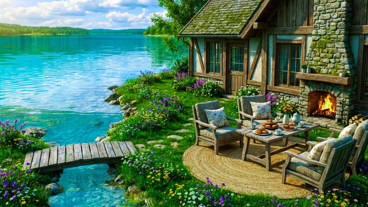 Inspiring Lakeside Spring Morning Jazz ☕ Cozy Coffee Atmosphere for Focus and Productivity