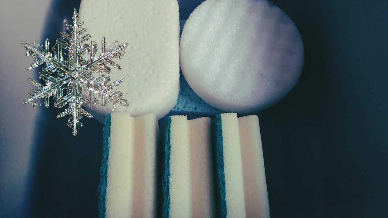 ASMR Powder *Jelly* Kitchen and Bath sponges squeezing and ripping 🤍🌨❄️