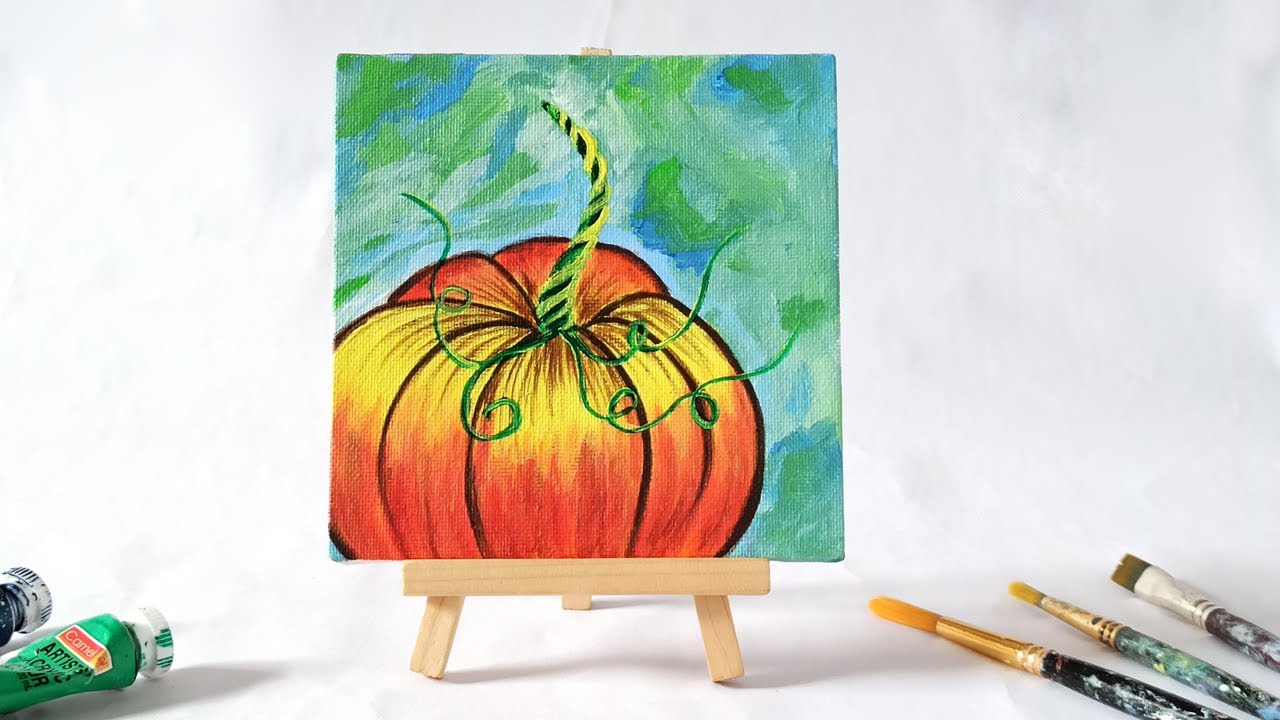Pumpkin Acrylic Painting For Beginners | Easy Halloween Pumpkin Painting | Mini Canvas Painting