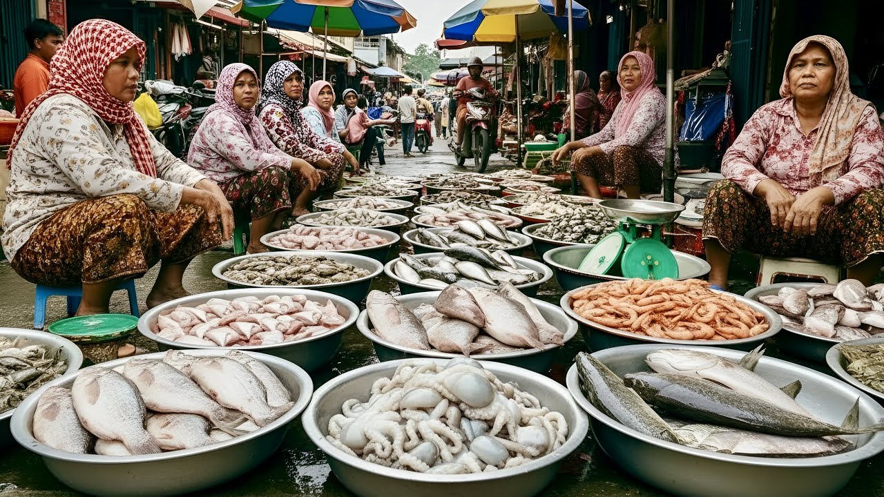 Cambodian Seafood Market Morning Rush | Fresh Fish & Daily Life in Cambodia