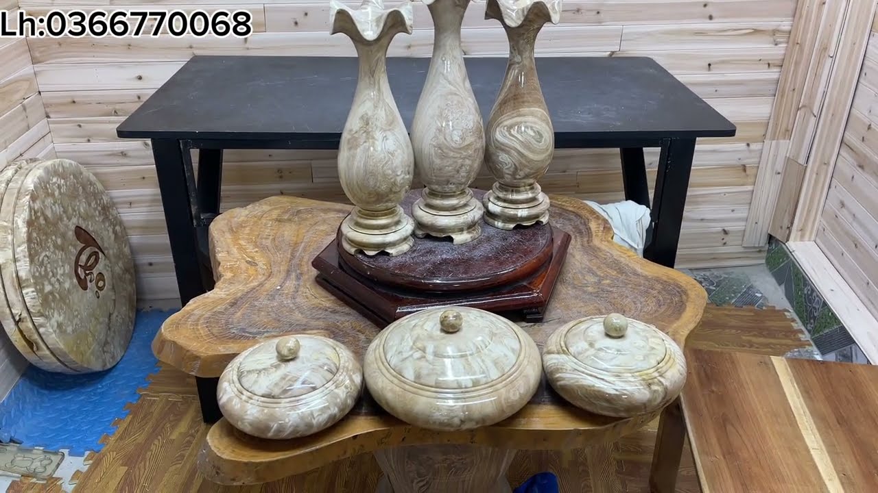 Mỹ nghệ nu nghiến | giao lưu thố và 3 bình gỗ nu nghiến đẹp 