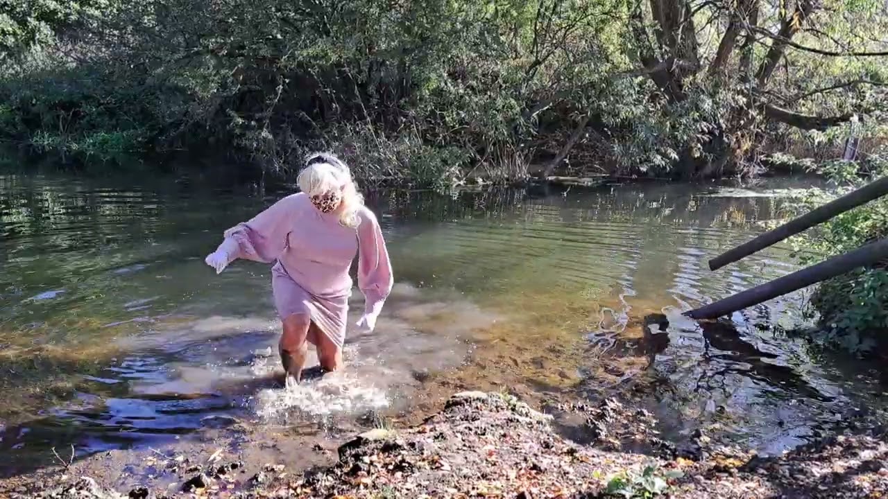 Teaser: River fun in Dress and Shiny tights. Warning CD content