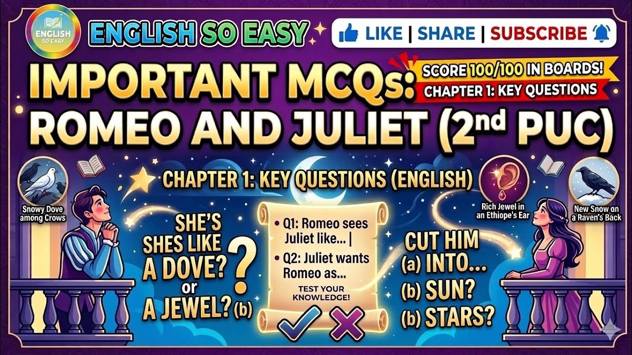 Romeo and Juliet: Most Important MCQs | 2nd PUC English | Score 100/100!