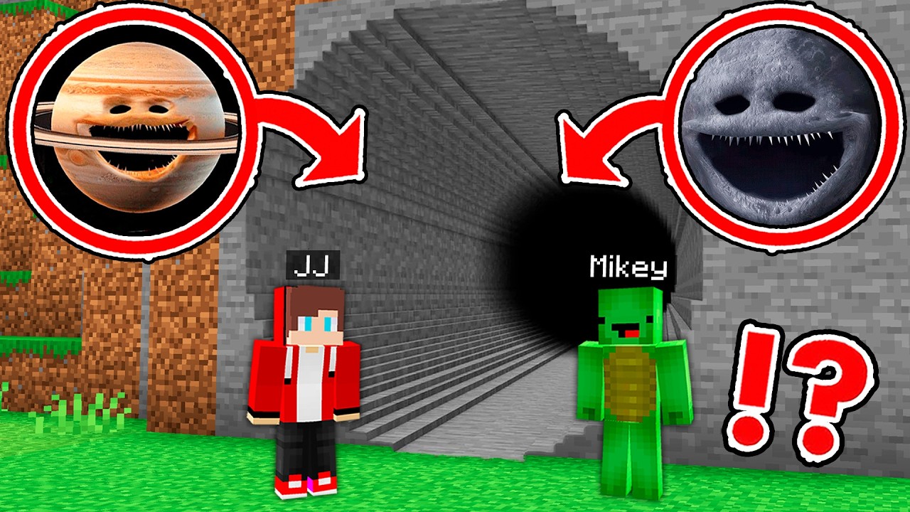 JJ and Mikey Found WAKEN MOON and SATURN TUNNEL in Minecraft !?