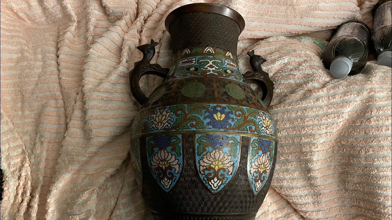 January 2 2023 antique early 1900&rsquo;s Japanese ￼ cloisonn&eacute; peacock vase found at the antique store