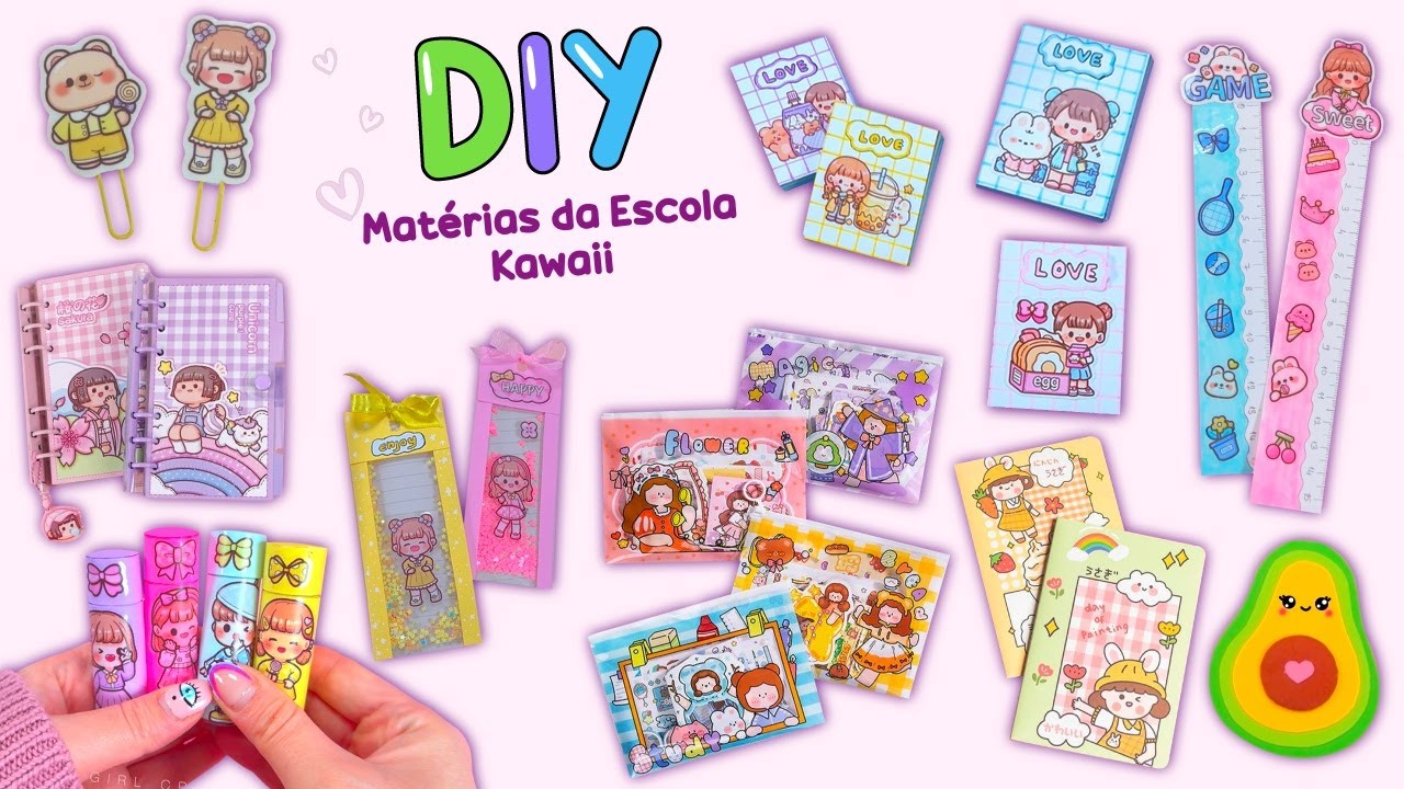 DIY MATÉRIAS DA ESCOLA KAWAII - MARCADORES, MINI CADERNOS, RÉGUA E MUITO MAIS...