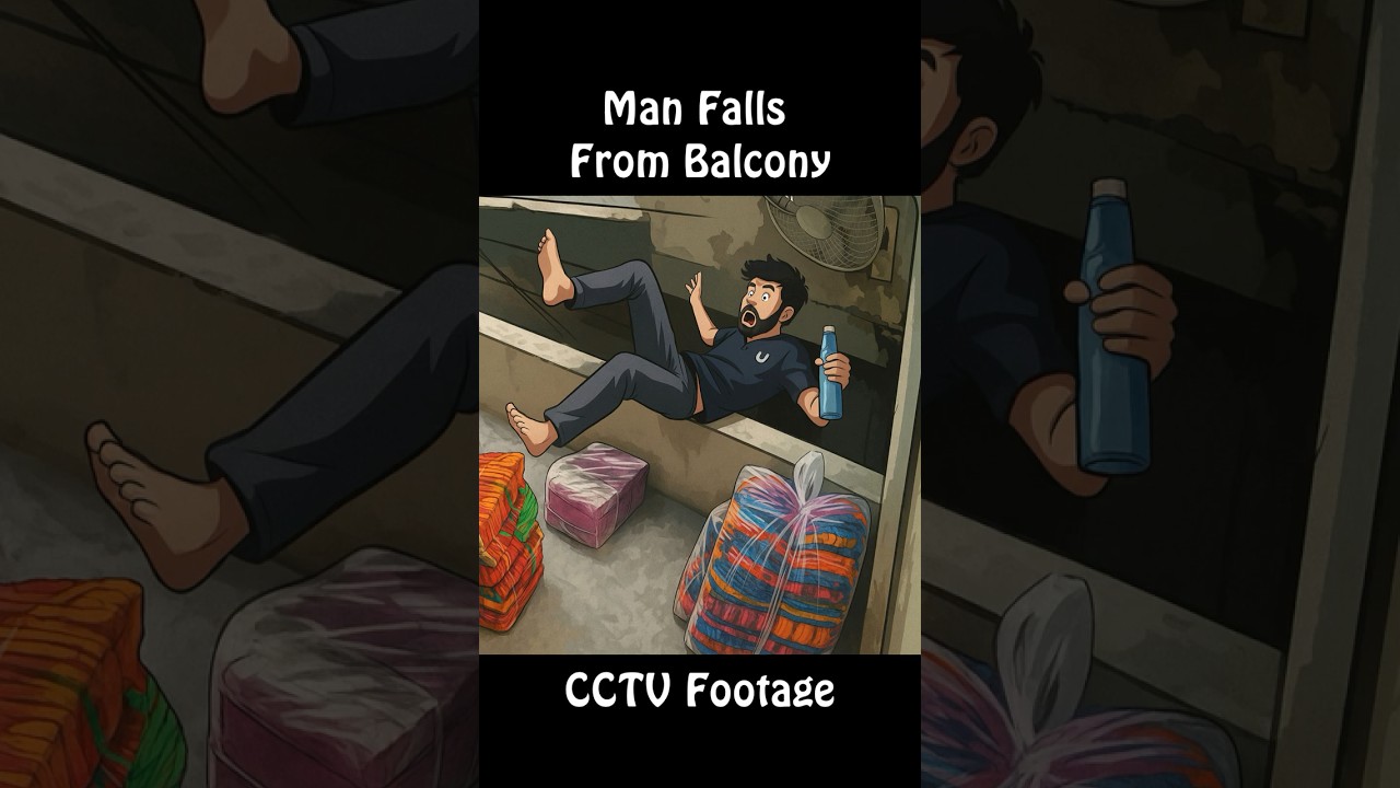 Man Falls Off Balcony &ndash; Real CCTV Footage