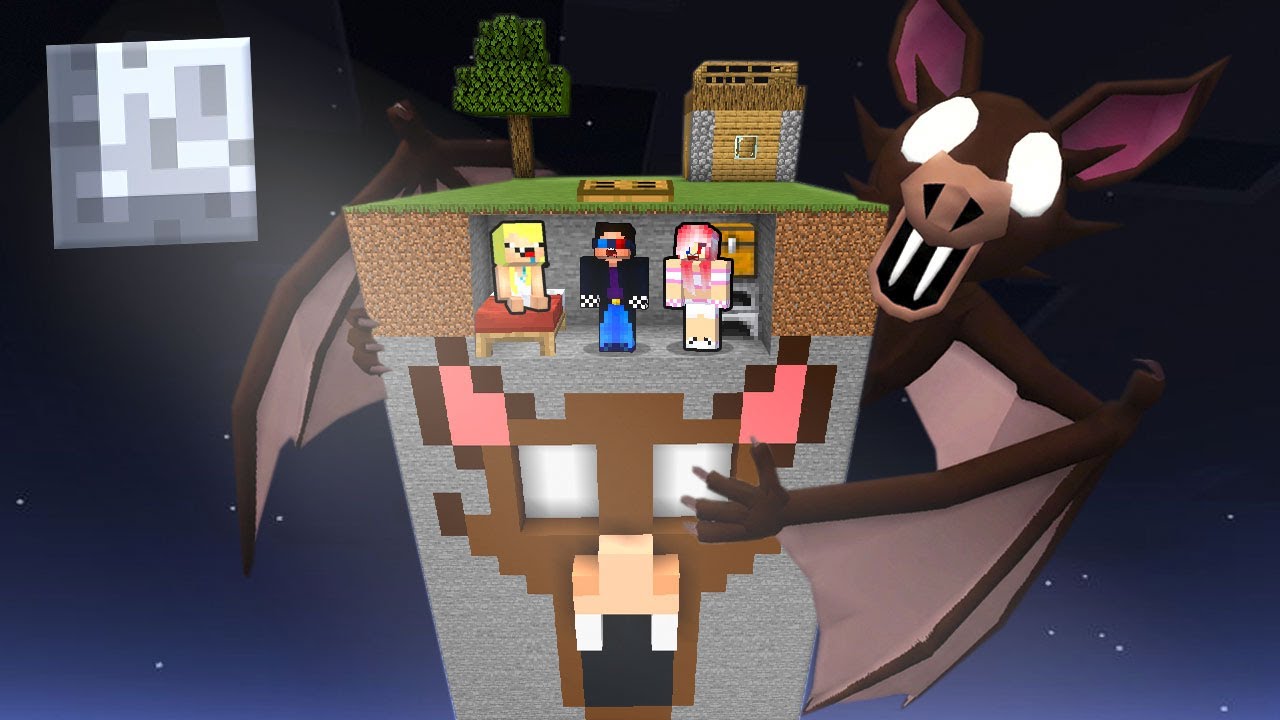 🦇ВЫЖИВАНИЕ НА ЧАНКЕ ЛЕТУЧЕЙ МЫШИ В МАЙНКРАФТ! ШЕДИ ЛЕСКА И НУБИК 99 НОЧЕЙ В ЛЕСУ MINECRAFT