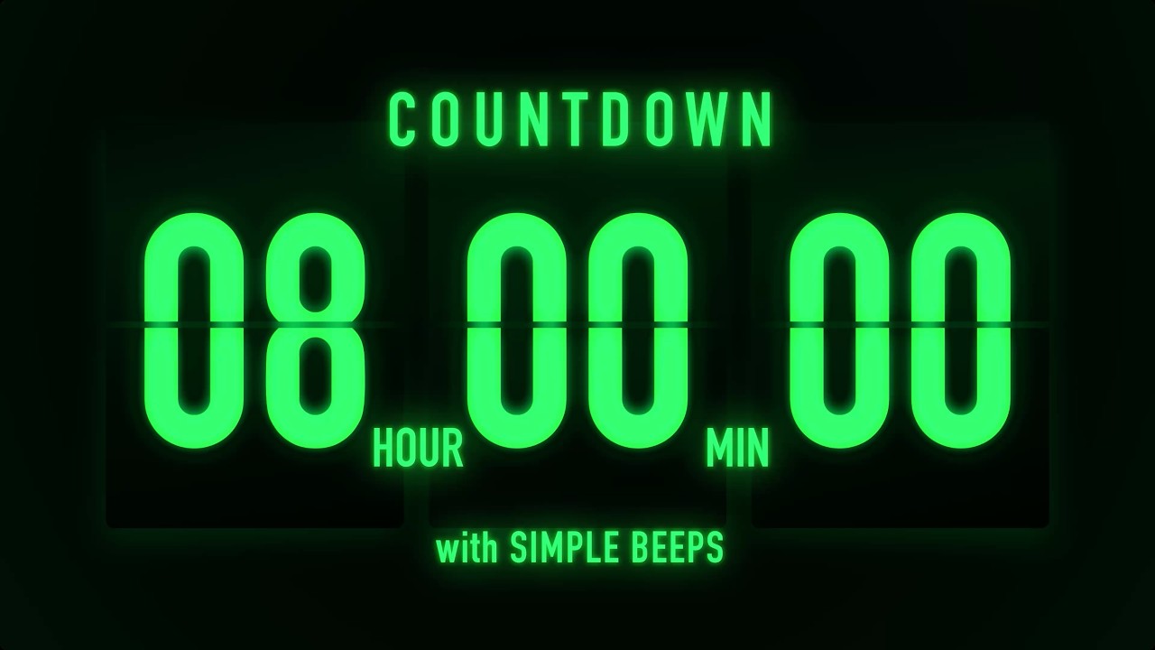 8 HourCountdown Timer 🟢 Flip Clock with Simple Beeps
