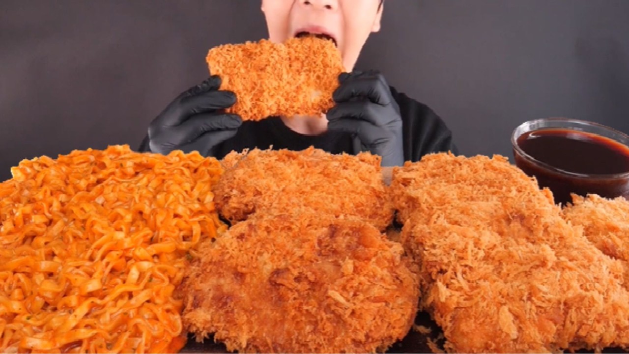 ASMR MUKBANG Fried Pork Cutlet & Spicy Fire Noodles