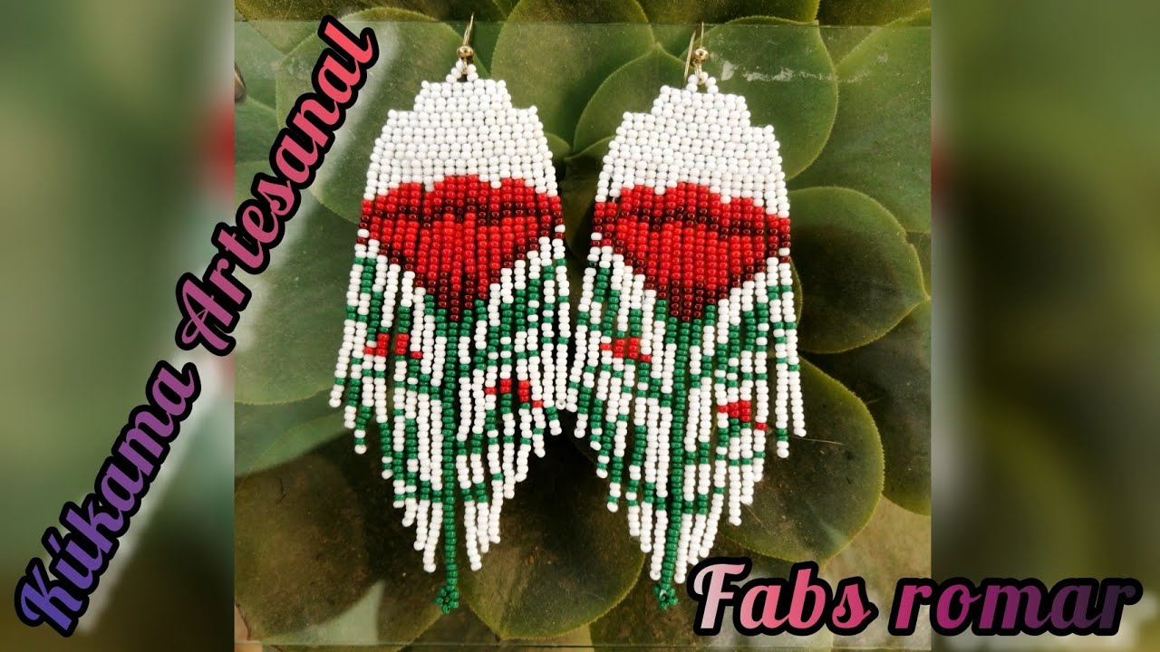 aretes de chaquira Clavel rojo 🌹🌹🌹