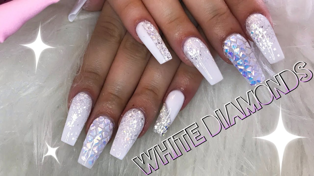 Real time | Acrylic nail tutorial | White diamond nails