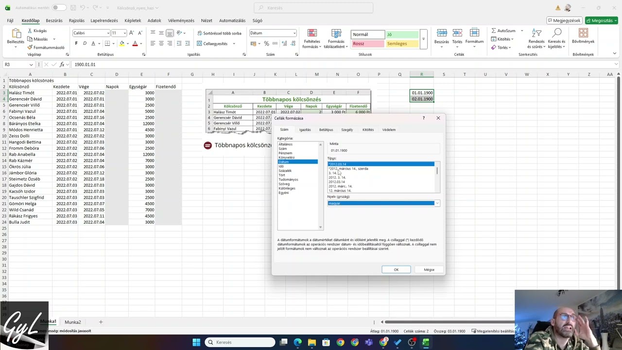 MS EXCEL | Számformátumok II. | Többnapos kölcsönzés | 8. osztály