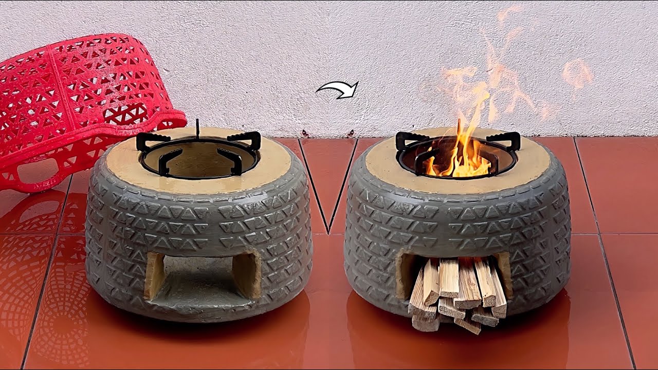 Outdoor Firewood Stove Ideas - Creation From Plastic Baskets And Cement And Clay