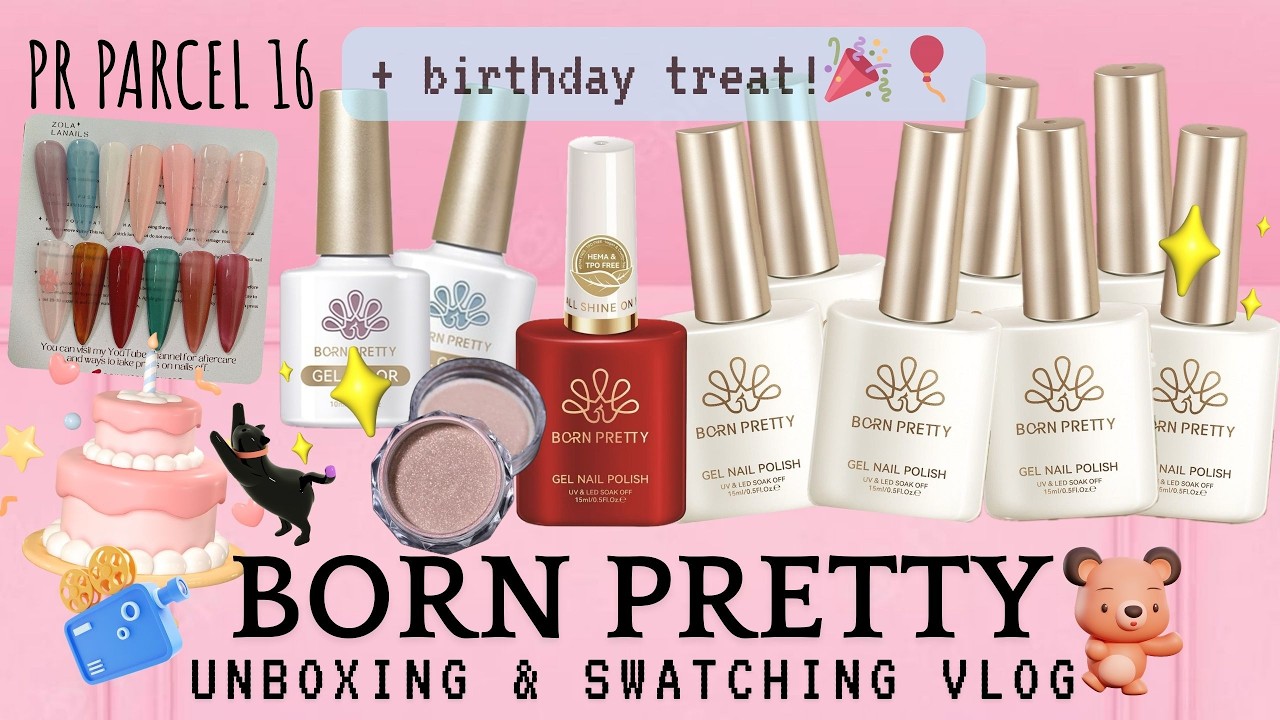 BORN PRETTY PR Unboxing ⋆˚｡⋆🗳 13 Gel Polishes + Aurora Powder — Jelly Gel, Cat Eye & Nail Swatches