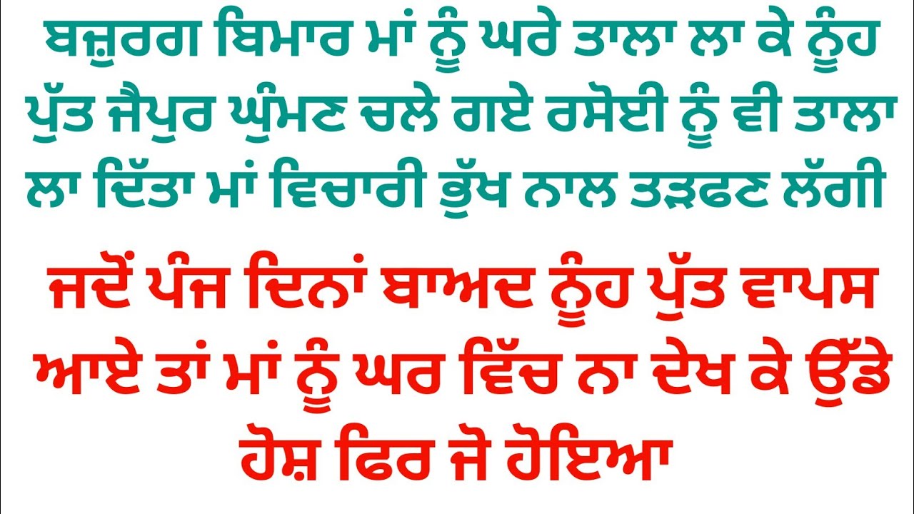 ਬਿਮਾਰ ਮਾਂ ਨੂੰ ਘਰੇ ਬੰਦ ਕਰਕੇ ਨੂੰਹ ਪੁੱਤ ਜੈਪੁਰ ਘੁੰਮਣ ਚਲੇ ਗਏ ਜਦੋਂ ਪੰਜ ਦਿਨਾਂ ਬਾਅਦ ਘਰ ਆਏ ਦਾ ਉੱਡ ਹੋਸ਼ ਫਿਰ ਜੋ