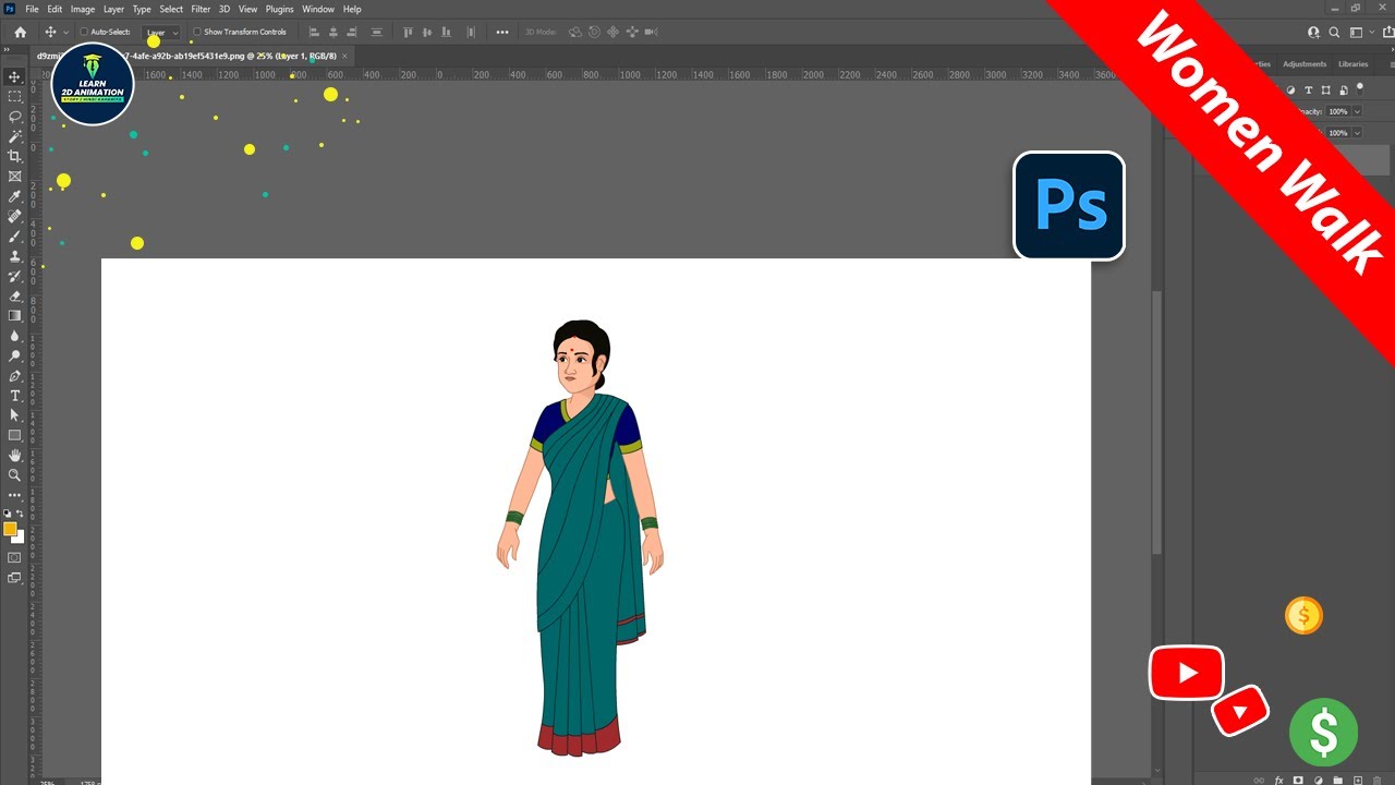 How To Make Women Walk Cycle In Saree | How To Create A Saree Walk Cycle | 2D Cartoon Walk Cycle