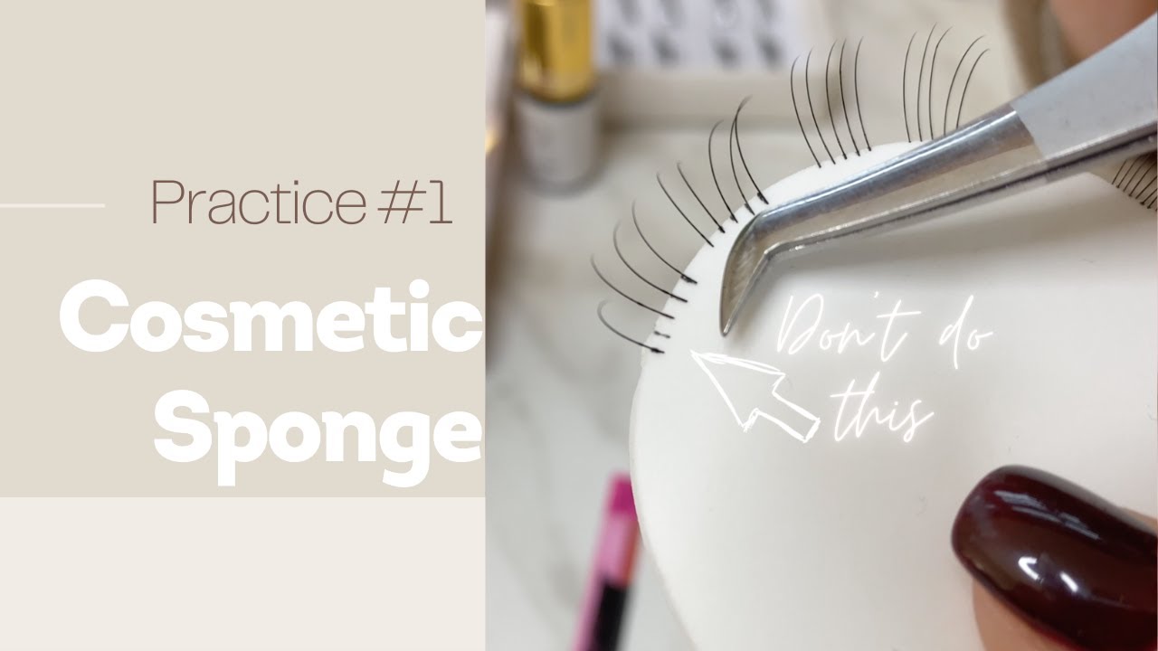 Practice Applying Eyelash Extensions on Cosmetic Sponge