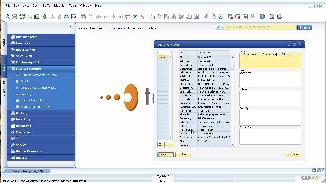 SAP Business One Query Generator