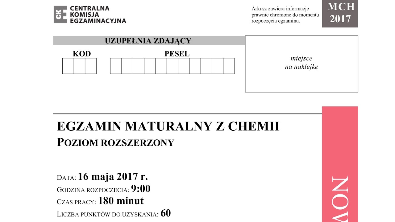 Matura chemia - maj 2017 - nowa podstawa - CKE