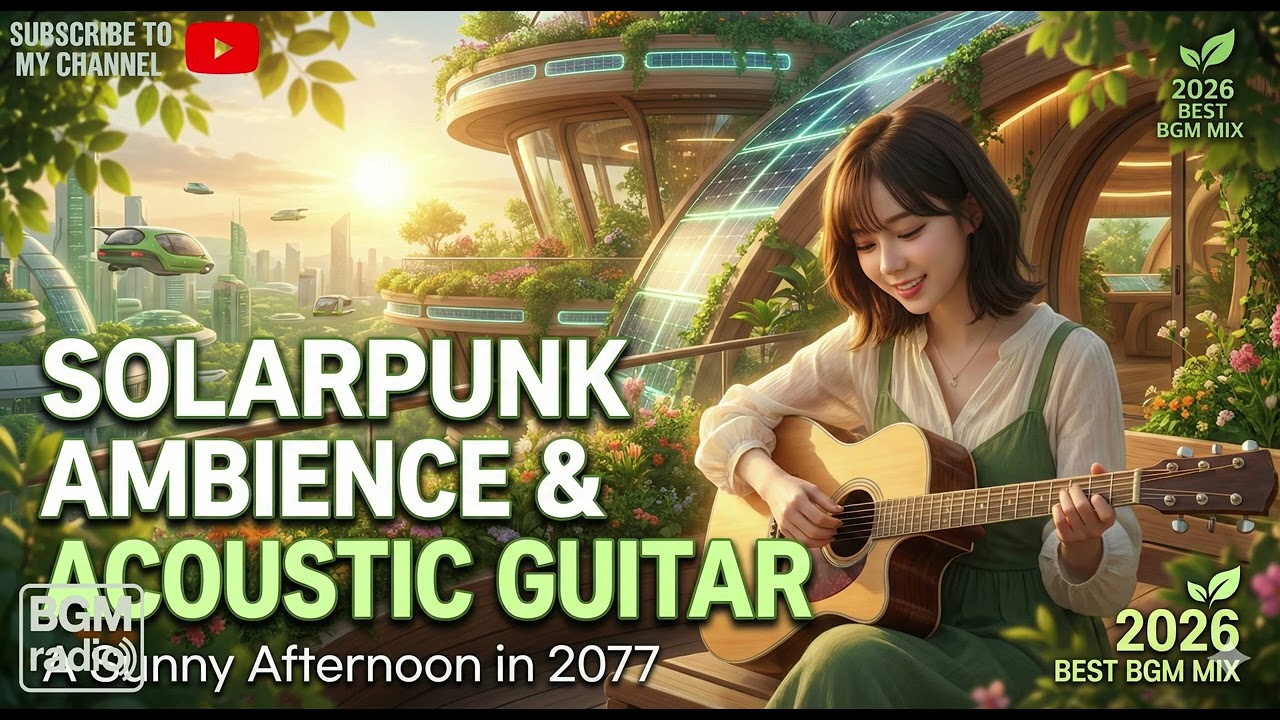 【BGM radio】テーマはA Sunny Afternoon in 2077. 🌿 Solarpunk Ambience & Acoustic Guitar