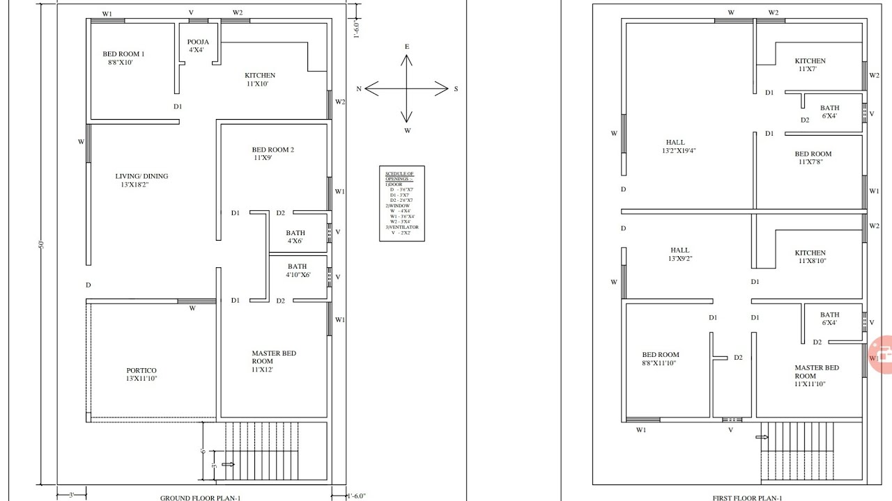 30 × 50 west face 3bhk house plan map naksha
