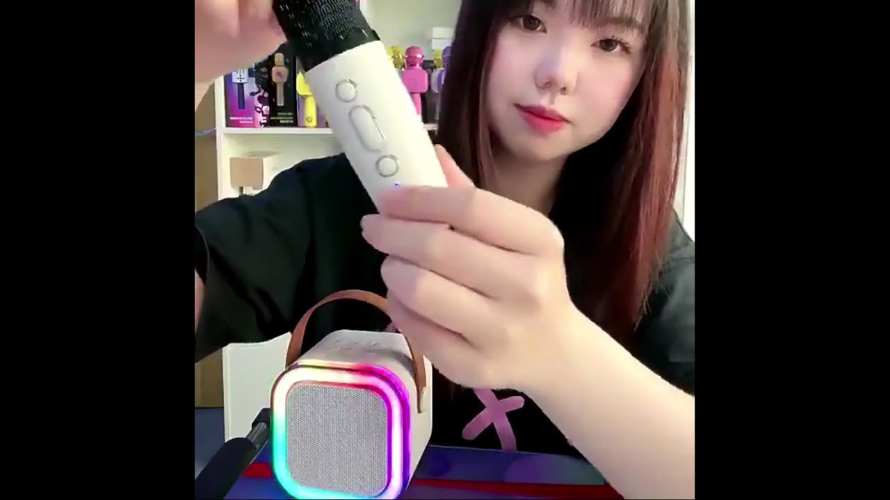 Caixinha Som Karaok&ecirc; Infantil C/ Microfone Sem Fio Bluetooth Microfone Um Microfone Duplo