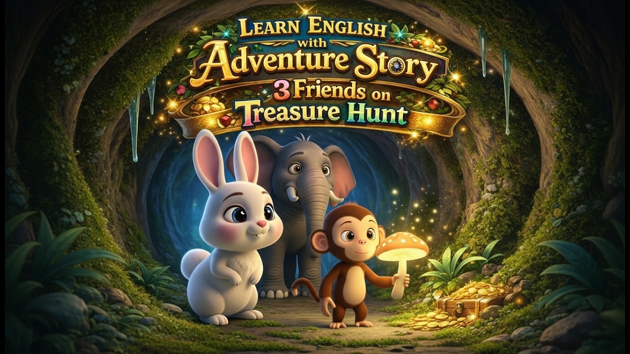 3 Friends on a Treasure Hunt 🐒🐘🐰 | The Secret Map Adventure | A2 Level English Listening Practice