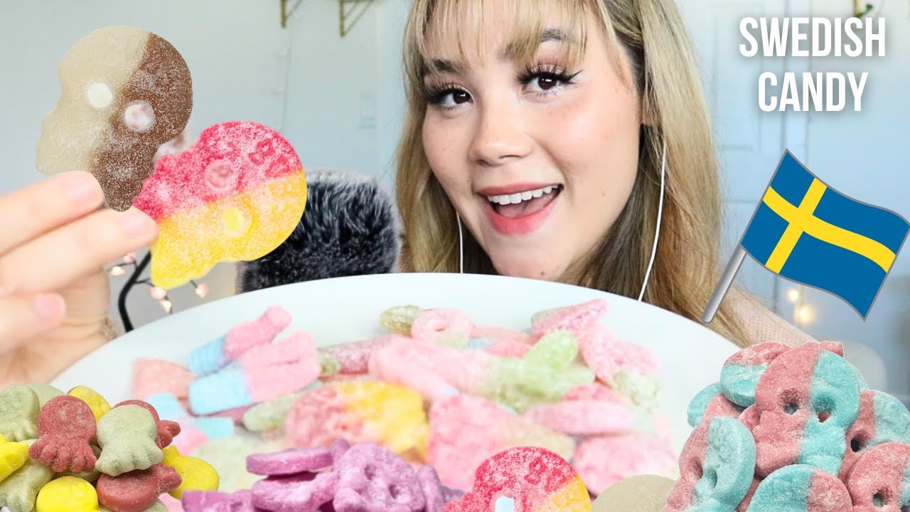 ASMR Sour Swedish Candy Mukbang 🍭💀 🇸🇪 (30+ Min) Breathing Sounds, Chewy Eating, Whispers | 스웨디시젤리 먹방